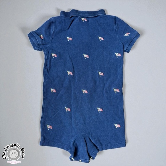 Vintage Ralph Lauren Baby Romper 24M Navy Polo USA Flag 4th of July - Picture 2 of 4